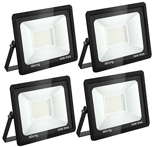 4PCS 50W Spot LED Exterieur, 5000LM 6000K Projecteur pour Garage Jardin | Projecteur LED Extérieur, Blanc Froid, Luminosité 120°, IP66 Étanche, Éclairage de Extérieur pour Cour Patio Parking