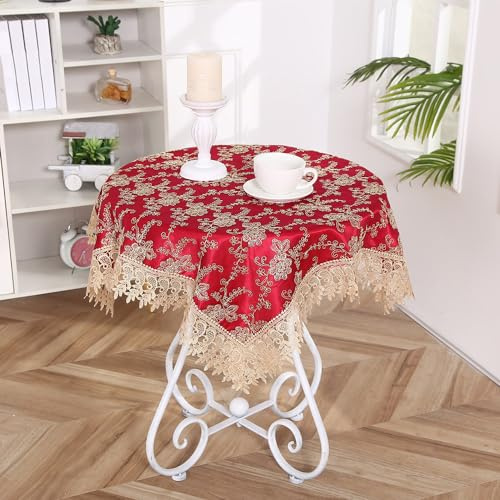 Wambere Tischdecke aus Bestickter Spitze,Spitze Tischläufer Gestickte Tischtuch Spitzentischläufer Spitzentischdecke Tischset Tischdekoration für Hochzeit Party Geburtstag Dekoration,Rot,40x85cm