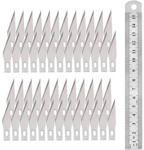 Bastelmesser Klingen, Bastelmesserklingen für Bastelmesser, Bastelmesser Skalpell Set, Skalpell Ersatzklingen, Edelstahl Hobbymesser Set, Präzision Craft Messer Ersatzklingen, 50 Stück