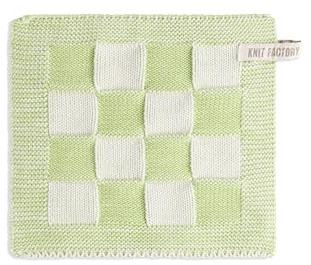 Knit Factory - Topflappen Block - Ecru/Spring Green - 23x23 cm | Hitzebeständige Lappen - Schutzlappen zum kochen - Küchenzubehör - Kochlappen - Traditioneller look
