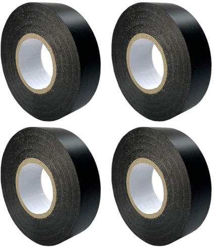 VYIBPDY 4PCS Noir Ruban adhésif isolant électrique, Étanche, Résistant à l'humidité, Non conducteur, Résistant aux UV, (18 mm x 10 m, Noir)