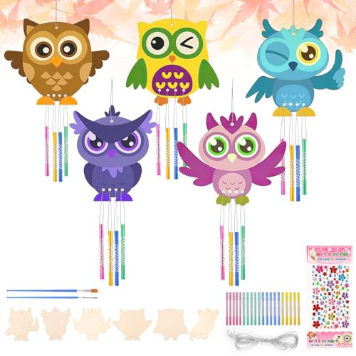 Moosono Eule Windspiel Bastelset Kinder DIY Holzanhänger Bastelset Holz Basteln Kindergeburtstag Geschenke Kreativsets Klangspiele für Mädchen Jungen（6 STK Graduation, Girls and Boys…
