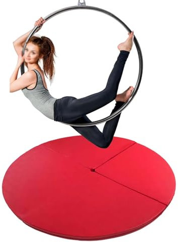 Pole Dance Matte Aerial-Hoop-Crashmatte für Das Fitnessstudio Zu Hause, Dicke, Faltbare, Runde Unterlage/ Sicherheitsmatte für Tanzstangen, Crash-Kollision für Lyra-Ring-Stripper-Stange, 1,2–2 M(Red,1