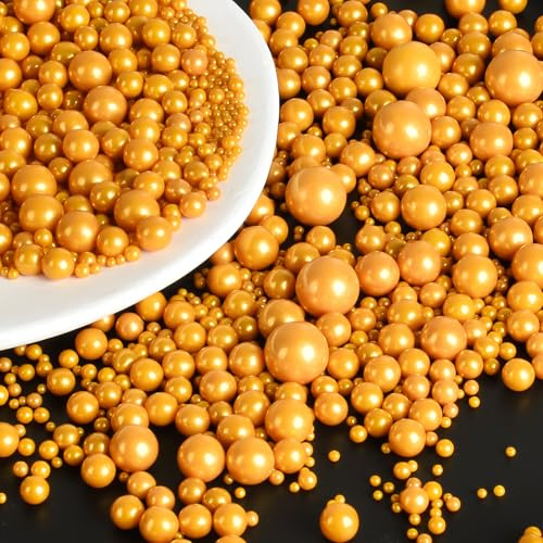 OSDUE Perles Comestibles de 85g en Sucre Doré, Perlé Saupoudrer Mélange, Streusel pour Desserts Perlé, Décoration pour Gâteaux Biscuits Cupcakes Pâtisserie Anniversaire Party Mariage