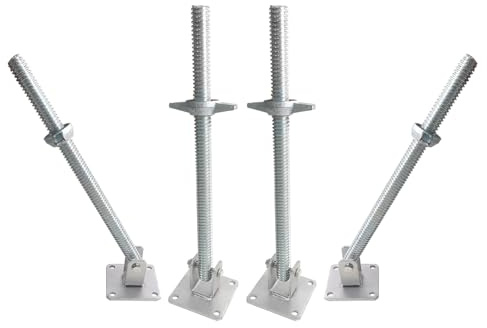GaeaAuto 4 Pack Scaffold Swivel Screw Jack Solid Stem Adjustable Leveling Jacks with Base Plate for Baker-Style Scaffolding Equipment