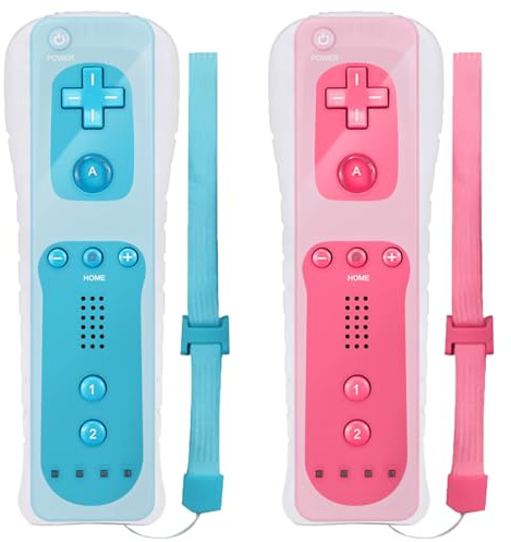 Leikurvo 2x Wii-Fernbedienung, WiiController Gamecontroller Wireless Remote Bewegungssensor Vernbedinung Ersatz Gamepad Controller für Wii&Wii-Konsole, mit Silikonhülle und Handschlaufe(Rosa+Blau)