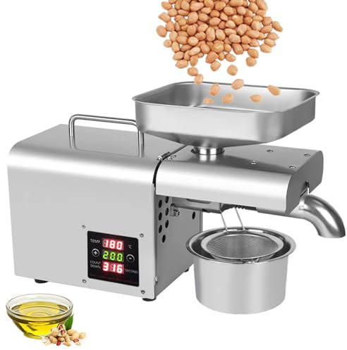 VoOqo 610 W Oil Press Machine 40-250 ℃, 304 Stainless Steel Electric Oil Press Machine Hot/Cold, Anti-scald High oil yield for Flaxseed Peanut Hemp Seeds Sesame Sunflower