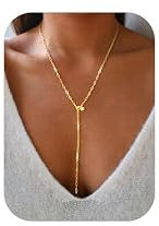 LOLIAS Kette Gold Damen 14K Vergoldete Y Kette Anhänger Halskette Zierliche Lange Halskette Geschichtete Perlenkette Tropfenketten Goldschmuck Für Damen