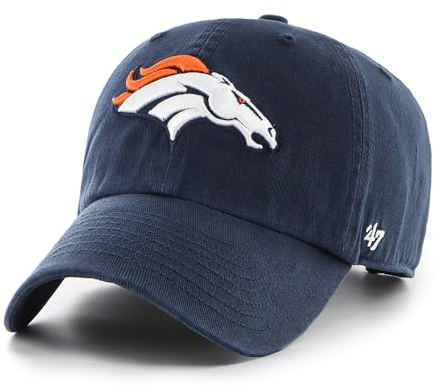 '47 NFL Denver Broncos Clean Up Unisex-Baseballkappe, Verstellbarer Riemenverschluss, Einheitsgröße, Team Logo, Farbe Navy Blau