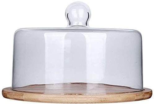 XAoSCd Bandejas De Madera para Repostería, Plato De Ensalada De Frutas Acanalado, Cúpula De Vidrio para Postres, Cubierta para Conservación De Alimentos para Cafeterías, Servid,Clear-26 * 26 * 12CM