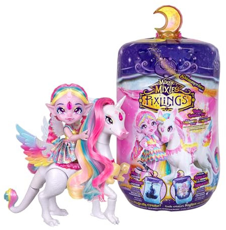 Magic Mixies - Magic Pixlings Doll + Pony, Pack con Muñeca y su Pony, Unboxing Mágico con Conjuros Especiales, Muñeca con Larga Melena para Peinar, Niños 3 años+, Famosa (MG104000)