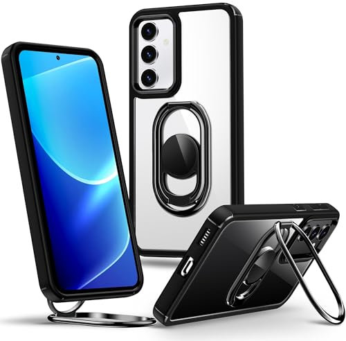 SHIELDS UP for Samsung Galaxy S25 Plus Case with Stand, Phone Case Clear with Double Ring Holder【Adjustable & Fodable】 Shockproof Protective Cover for Samsung S25 Plus - Clear Black