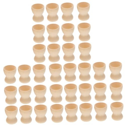 Amosfun 36pcs Easter Decor Boys and Girls Graffiti Toys Grey Egg Cups Wood Egg Holders for Boys and Girls Bulk Pack