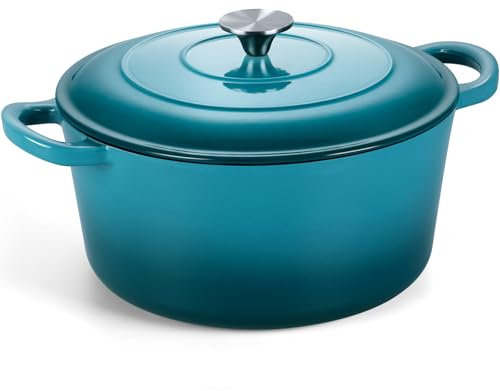 Onader 7QT Dutch Oven Pot with Lid, Cast Iron Large Pot for Bread Baking, Round Dutch Oven, Enameled Heavy Duty Cookware - Dark Cyan