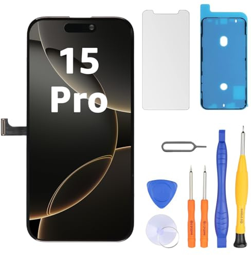 LL TRADER Pantalla para iPhone 15 Pro LCD de 6,1 pulgadas, pantalla de repuesto FHD, pantalla táctil 3D, digitalizador táctil, marco de montaje y kits de reparación 20251