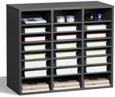VEVOR Literature Organizer, 24 Compartments Office Mailbox with Adjustable Shelves, Wooden Mailbox Sorter Medium Density Fiberboard Office Home Classroom Storage for Files, Documents, Papers, Grey