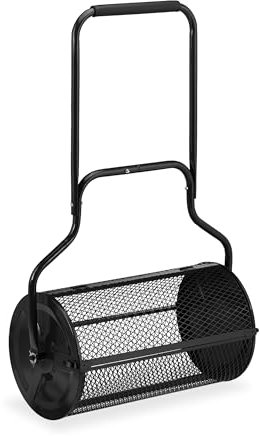 Relaxdays Esparcidor de Abono para Césped, Cesta de Rejilla 65 L, Dispensador Compost con Asa, 117 x 74 x 36 cm, Negro, Acero, Gomaespuma