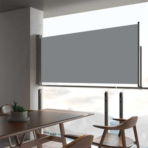 KOIECETA UV- und Wasserbeständig Sonnenschutz Sichtschutz Windschutz Seitenrollo Markise Balkon Garten Terrasse Ausziehbare Seitenmarkise 60×300 cm Grau
