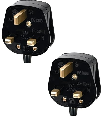 Double Dragon 13 Amp UK 3-Pin Plug | Heavy-Duty Rewireable Electrical Plug | Durable & Safe PC Flame Retardant Material | BS1363 & BSI Certified | Cord Grip for Secure Wiring (Pack of 2, Black)