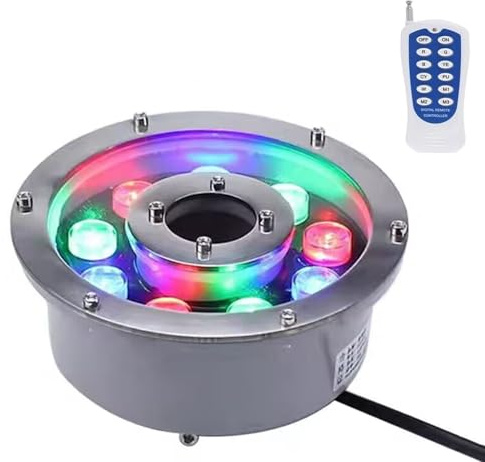 GUODDM Luci RGB sommergibili - Luce per Fontana ad Anello a LED, faretto per Piscina con Fontana Incorporato Impermeabile IP68, luci per paesaggi a Colori in Acciaio Inossidabile 12/24V(6w(24V))