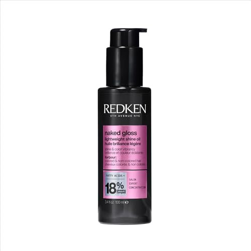 Redken, Hårolja för alla hårtyper, extra glans, hydrering och färgglans, värmeskydd upp till 230 °C, anti-pilling, acidic color gloss naken glans lätt shine olja, 150 ml