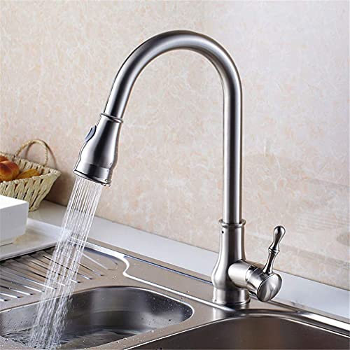 HXFFXHF Duschkopf Ausziehbarer Brausekopf, Küchenarmatur mit 2-Wege-Ausziehbrause, 360-Grad-Schwenkdrehung, Chrom-Nickel-Wasserhahn im Retro-Stil, Duschkopf aus gebürstetem Nickel/Gold