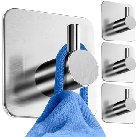 HoneyHolly Ganci Autoadesivi, 4 Pezzi Appendi Accappatoio Bagno, Acciaio Inox, Porta Asciugamani Autoadesivo, No Perforazione, Gancio Accappatoio Doccia per Cucina, Bagno, Toilette, Ufficio