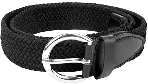 Linkidea Cintura elastica intrecciata per bambini, cintura nera con fibbia regolabile per ragazze, cintura elastica adatta per età 11-14 anni, Nero, L