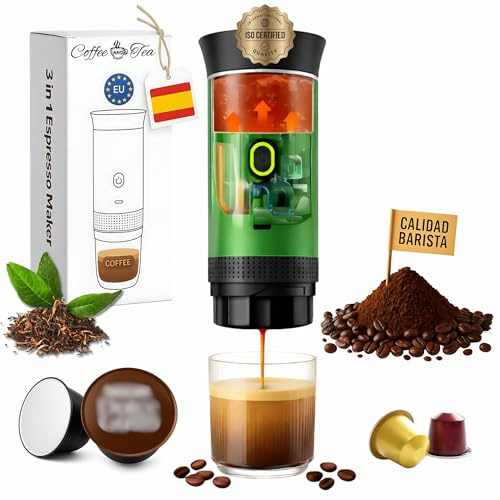 Astur Group Cafetera Portatil Capsulas, Cafetera Multicapsulas y Molido, Maquina de Cafe, Cafetera Capsulas Portatil, Calienta Agua Batería Recargable USB, Ideal Viajes, Camping y Oficina (Verde)