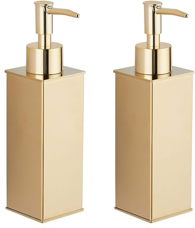 BGL Seifenspender, 2 Stück, 304 Edelstahl, stehend, Flüssigkeitsspender, quadratische Pumpflaschen für Badezimmer- und Küchendekoration, Gold