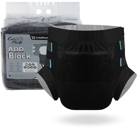 CutiePlusU Pañales para Adultos Paquete de 10 Bragas Desechables para Incontinencia con Cintas para Hombres y Mujeres, Absorción Máxima para Uso Nocturno - Negro（Large 37-47）