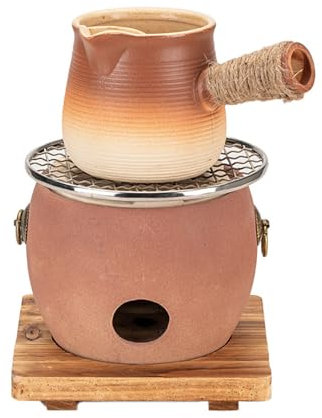 Stufa a carbone in argilla rossa, fornello per barbecue in ceramica, set di teiera in ceramica, con teiera e teglia, per cucina, campeggio, picnic, spiaggia