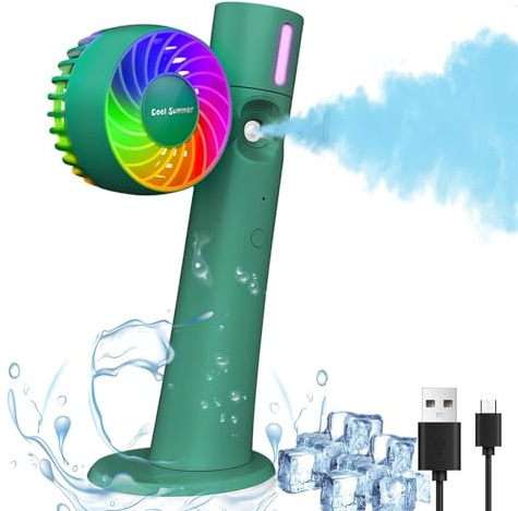 focombance Ventilador Portatil USB Ventilador Clip Spray Mesa Water Ventilador Eléctrico, Pequeño Mini Ventiladors Mano Fan Silencioso Potente LED Recargable Bateria Fan Portatil Oficina