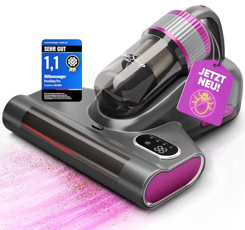 Milbensauger für Matratzen 3-in-1, UV-Licht, 10.000 Pa Saugkraft, XL-Akku 3500 mAh extra lange Laufzeit, Warmluft, Kabellos, HEPA Filter, 99,9 % Milbenentfernung für Bett, Sofa & Allergiker, GrauXL
