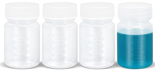 UMETASS 4 Stück Skaliertes PP-Reagenzflasche - Labor-Einweggsample-Flasche, weithalsige Flüssigkeits-Aufbewahrungsflasche mit dichtschließendem Deckel, chemikalienbeständig (transparent, 50ml)