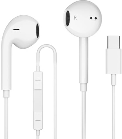 USB C Headphones Wired for iPhone 17/16/15 Pro Max Plus, Type C Earbuds for iPad Pro Air Mini, for MacBook Series, Earphones For Google Pixel, Samsung, Control Mic, Volume
