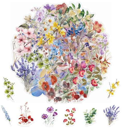 Caelura 104 Stück Scrapbooking Sticker Set, Wasserfeste Sticker Blumen, Transparente PET Aufkleber Blumen, Scrapbook Stickers für DIY Scrapbooking, Laptops, Handyhüllen, Fotoalbum, Wasserflaschen