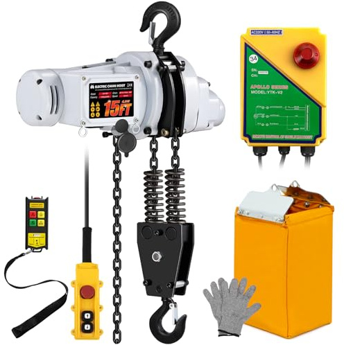 Mxmoonant 1T Elektro kettenzug 4.5m Hubhöhe, mit Funk- & Kabelsteuerung | mit E-Stop, 1300W Elektrischer Kettenzug G80 Stahlkette (Weiß)