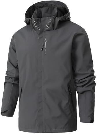 MOKBAY Chaqueta Montaña con Capucha Chubasquero Amarillo Gris Corta Vientos D Hombre Jacket Chaqueta Lluvia Hombre Running Impermeables para Lluvia Rain Jacket Men Gris L