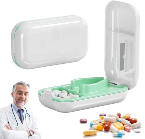 Taglia Pillole, Taglia Pastiglie, Taglierino per Medicinali Multifunzionale Separatore di Pillole con Lama per Pillole Piccole Pillole Grandi Tagliate a Metà Quarto (Bianco)