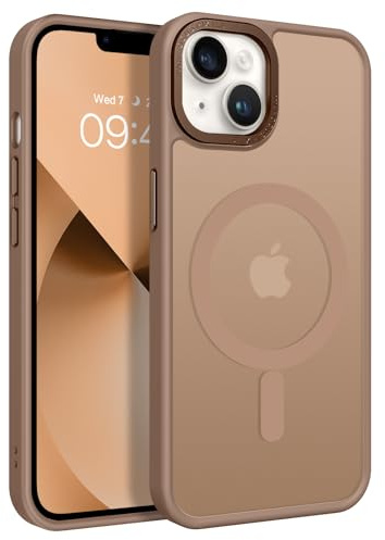 GUAGUA Magnetisch Handyhülle für iPhone 13 Mini Hülle [Kompatibel mit MagSafe] Matt Stoßfest Rückseite Durchscheinende Schutzhülle Case für iPhone 13 Mini (5,4'') Braun