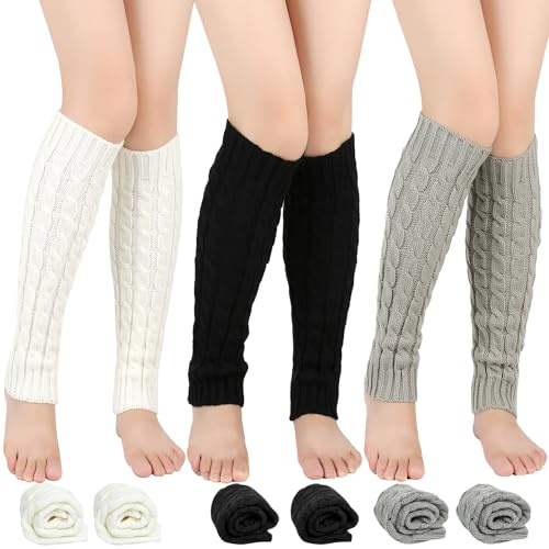 TPVUPC 3 Paar Stulpen Damen Winter, Leg Warmers Mädchen, Bein Stulpen für Damen, Schwarz Legwarmer Frau, Knöchelwärmer Beinwärmer Beinstulpen Frauen, Stricken Häkelarbeit Strümpfe Kinder