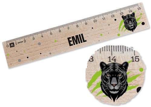 Holz Lineal 15cm - Panther Lineale mit Name personalisiert Geschenk Schulkind I Schule Geschenke Einschulung I Schulanfänger I Schulbeginn - 15 cm - Holz