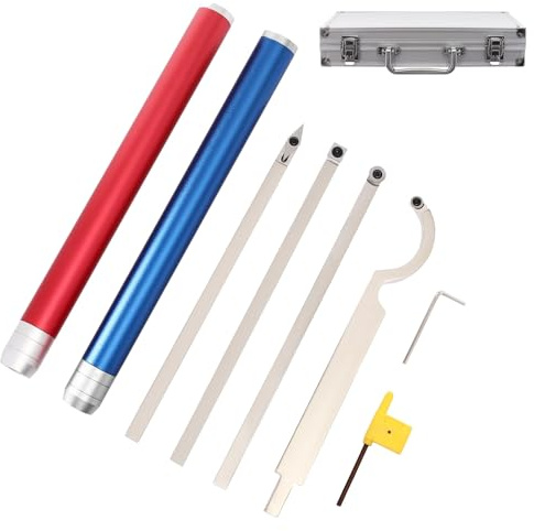 Generico Utensile per Tornio in Carburo di Tungsteno, Set di Tornitura 6 in 1, 8 Utensili per Sgrossatura, Custodia in Alluminio, Adatto per Falegnami Fai da Te (Red Blue)