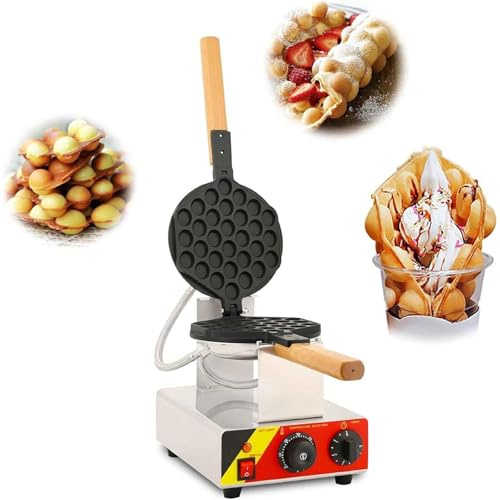 Bubble Waffle Maker 1000W, Single Head, Temperature Range 50-250°C, Timed for 5 Minutes, Baking Tray 17.5x20cm, Ideal for Snack Bars and Coffee Shops