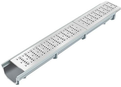 Desagüe de suelo para exteriores de acero inoxidable para acera y entrada, zanja de drenaje en forma de U con placa de cubierta, 100 x 26 x 30 cm, solución de drenaje de cocina y baño