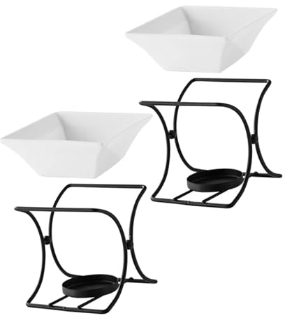 CIYODO 2Set Set de Fondue Céramique pour Fromage et Chocolat Chauffe-beurre avec Bougie Chauffe-plat Bol Carré Polyvalent pour Fondue Au Fromage Beurre Caramel et Chocolat pour Petits