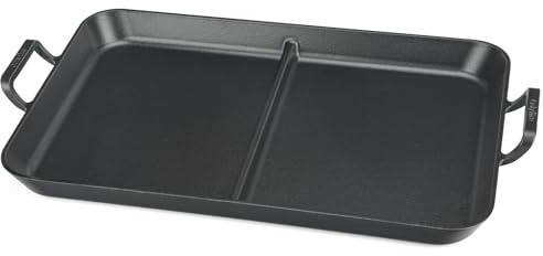 Onlyfire Plancha de Hierro Fundido para Inducción y Gas | 52x34cm Plancha con Revestimiento Antiadherente | Parrilla para Reuniones Familiares | Doble Zona, Ideal para Cocinar Carne y Verdura