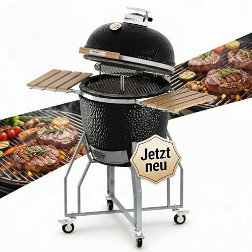 Kamado Chef 1900 Classic 47 cm Keramikgrill – Premium Kamado Grill & Holzkohlegrill mit Räucherofen Funktion – Smoker für Garten, Barbecue und Outdoorküche Liebhaber (Schwarz)