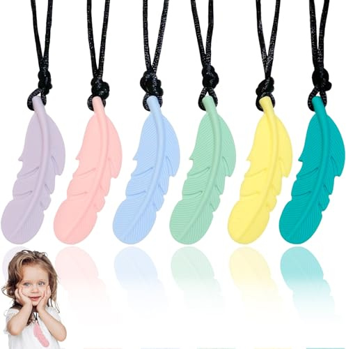 Kaukette für Kinder, 6 Stück Sensory Beißkette aus Silikon, Autismus Spielzeug & ADHS Spielzeug für Babys und Kinder - Perfekt bei Zahnen, Beißbedürfnis und Nägelkauen